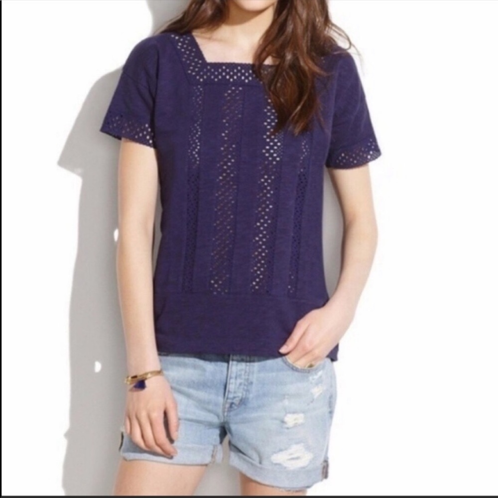 Madewell Navy Blue Eyelet Inset VIGNETTE Shirt